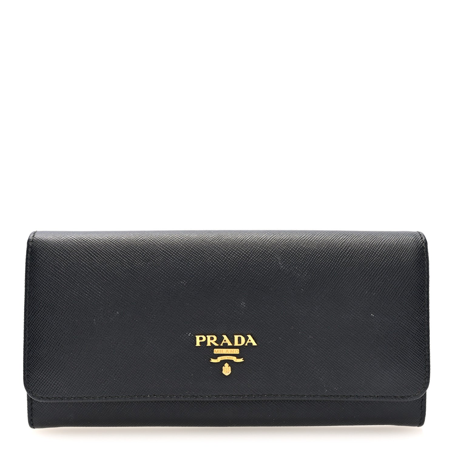 Prada Saffiano Metal Continental Flap Wallet Black 1 of 6