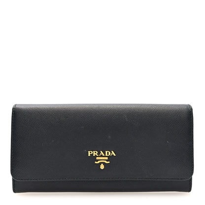 Prada Saffiano Metal Continental Flap Wallet Black 1 of 6
