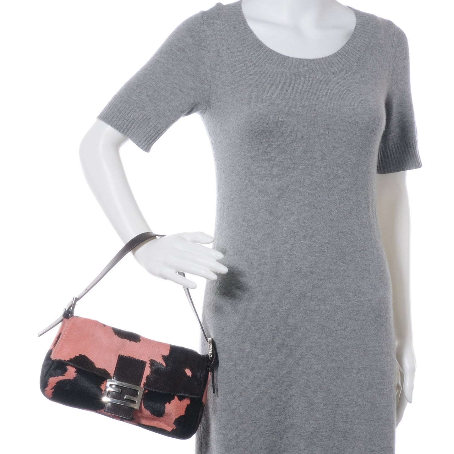 Calf Hair Cow Print Baguette Pink Black