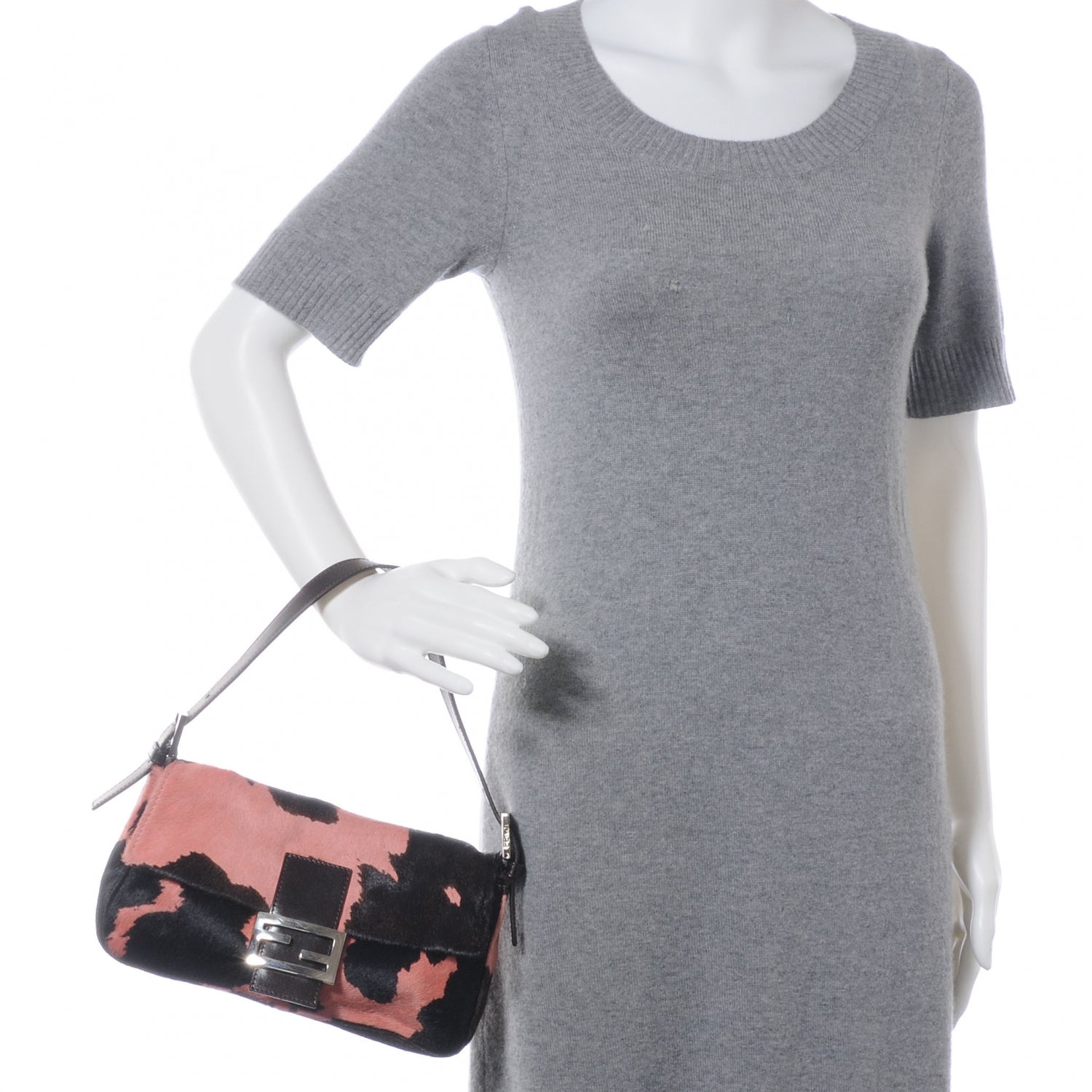 Fendi Calf Hair Cow Print Baguette Pink Black 2 of 8