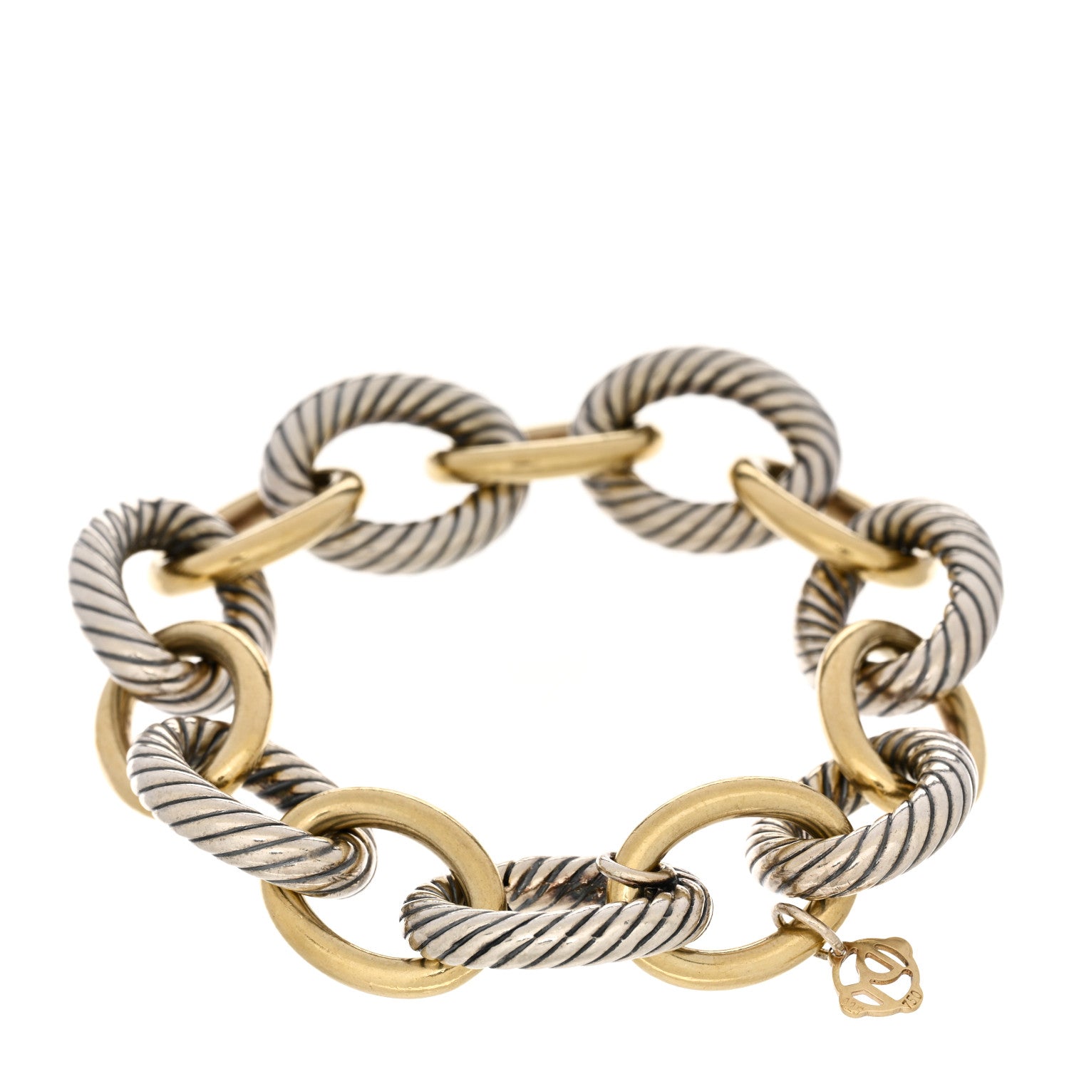 David Yurman Sterling Silver 18K Yellow Gold 18mm Extra Large Oval Link Bracelet 2 of 3