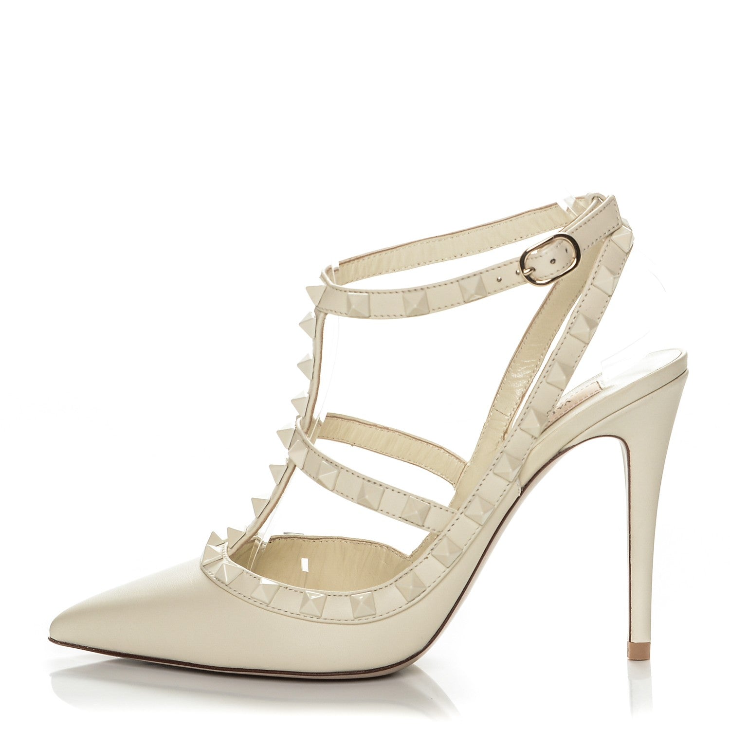 Valentino Garavani Calfskin Lacquered Monochrome Rockstud Ankle Strap 100mm Pumps 37.5 Ivory 1 of 7