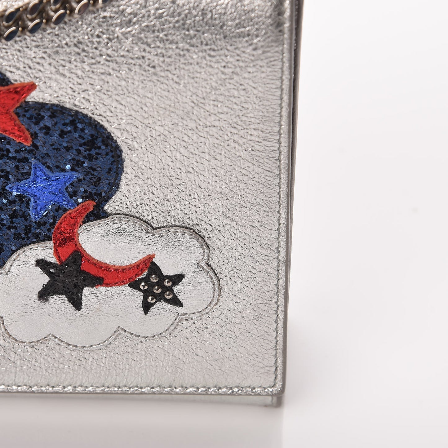 Metallic Lambskin Medium Cloud Star Monogram Kate Satchel Argento