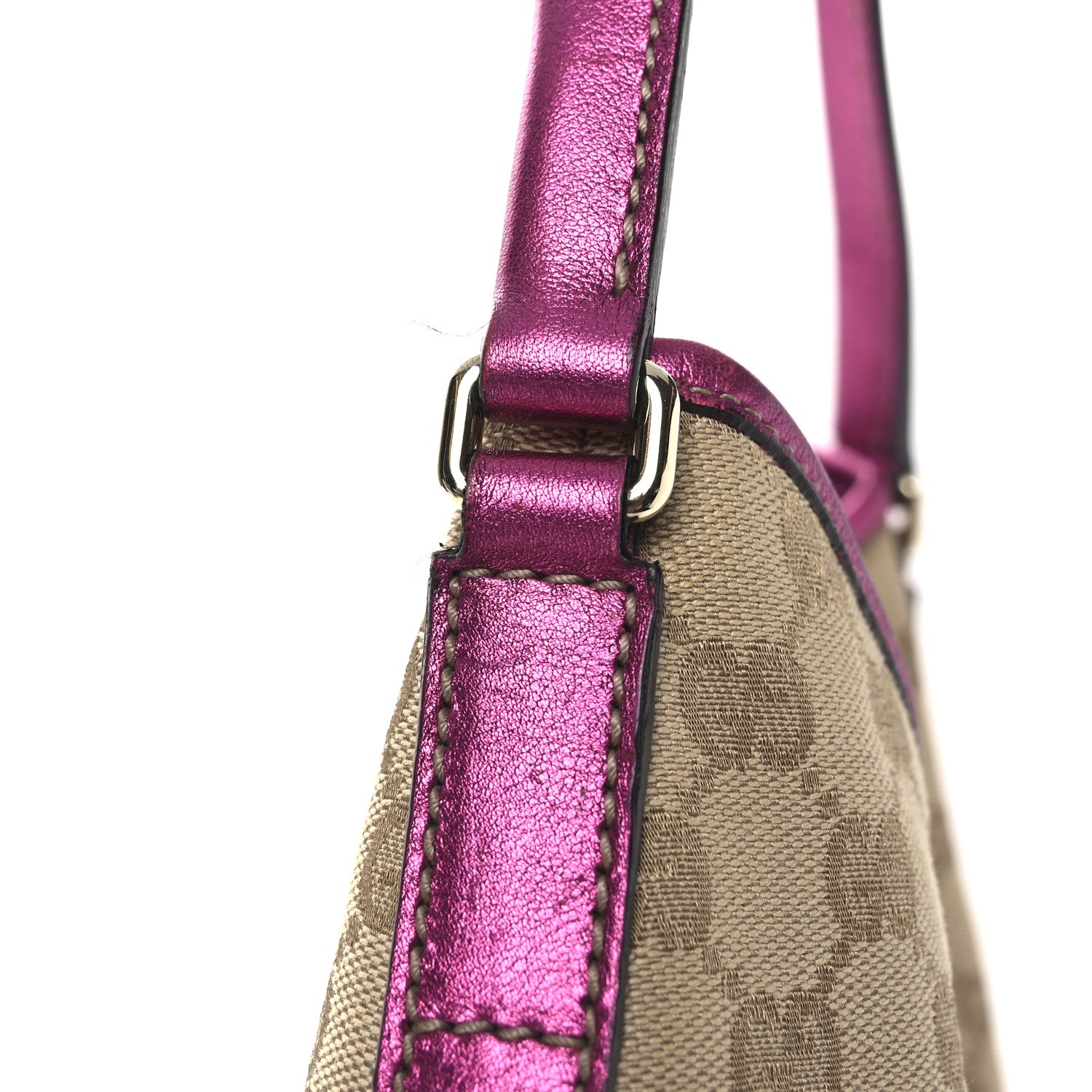 Gucci Metallic Calfskin Monogram Medium New Britt Hobo  Pink 11 of 13
