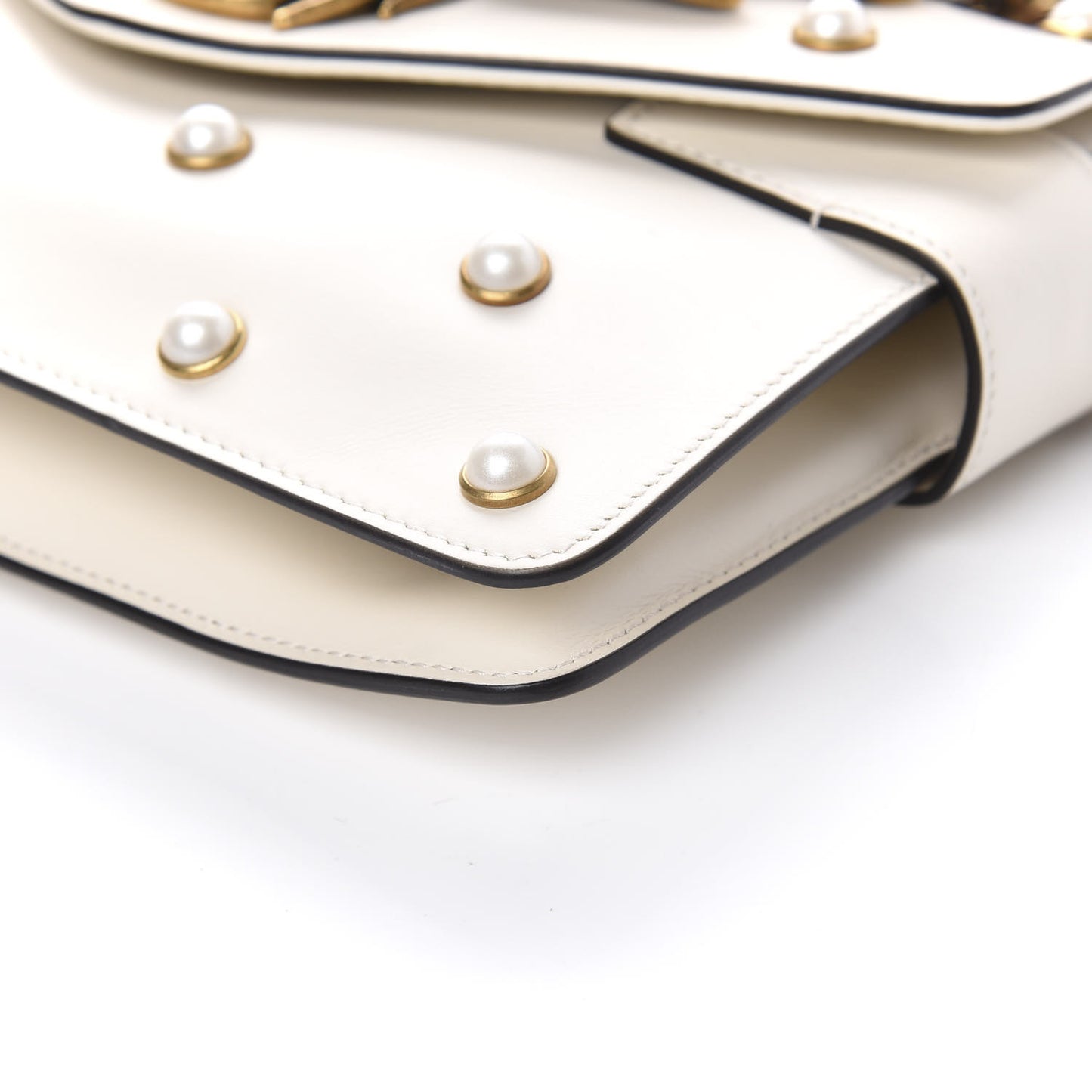 Nappa Pearl Studded Mini Queen Margaret Broadway Shoulder Bag Mystic White