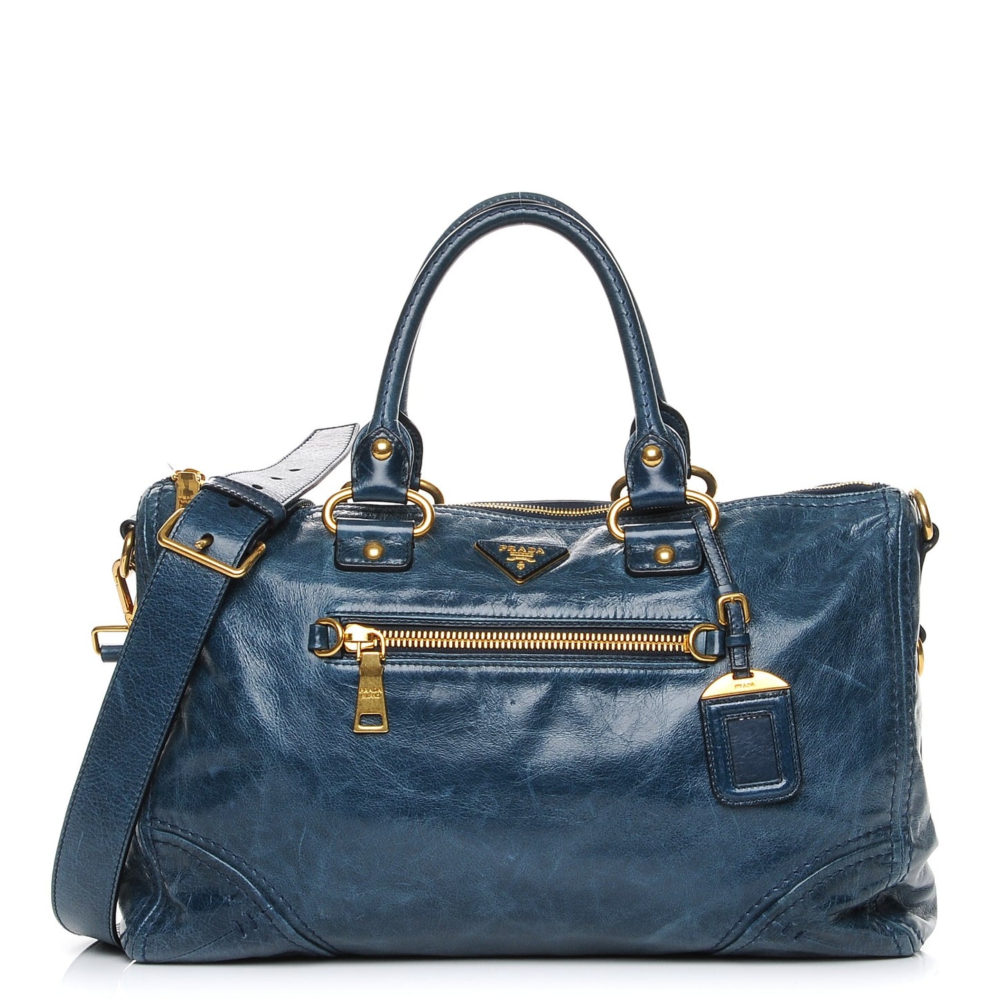 Vitello Shine Shopping Satchel Denim