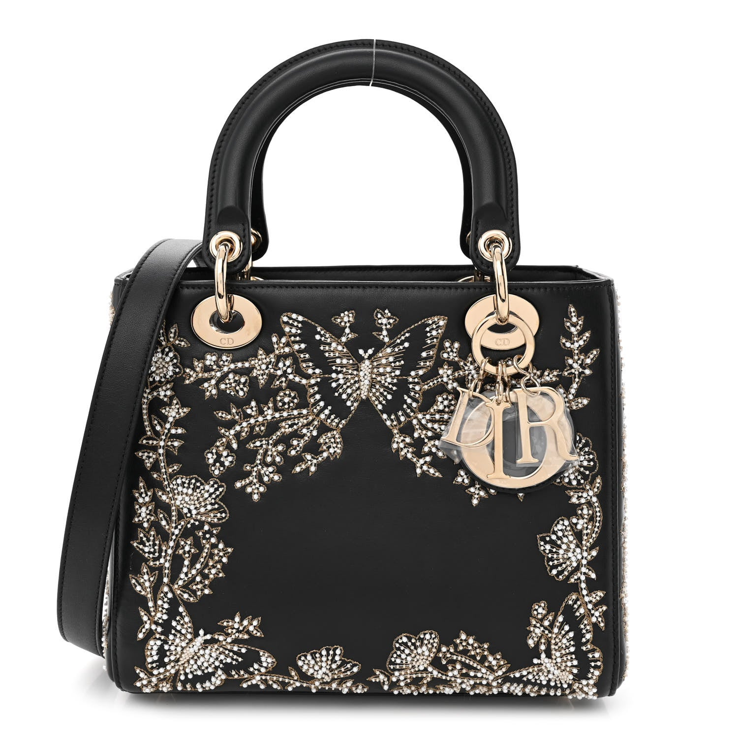Christian Dior Calfskin Beaded Embroidered Ramage Butterfly Medium Lady Dior Black White Black White 1 of 10