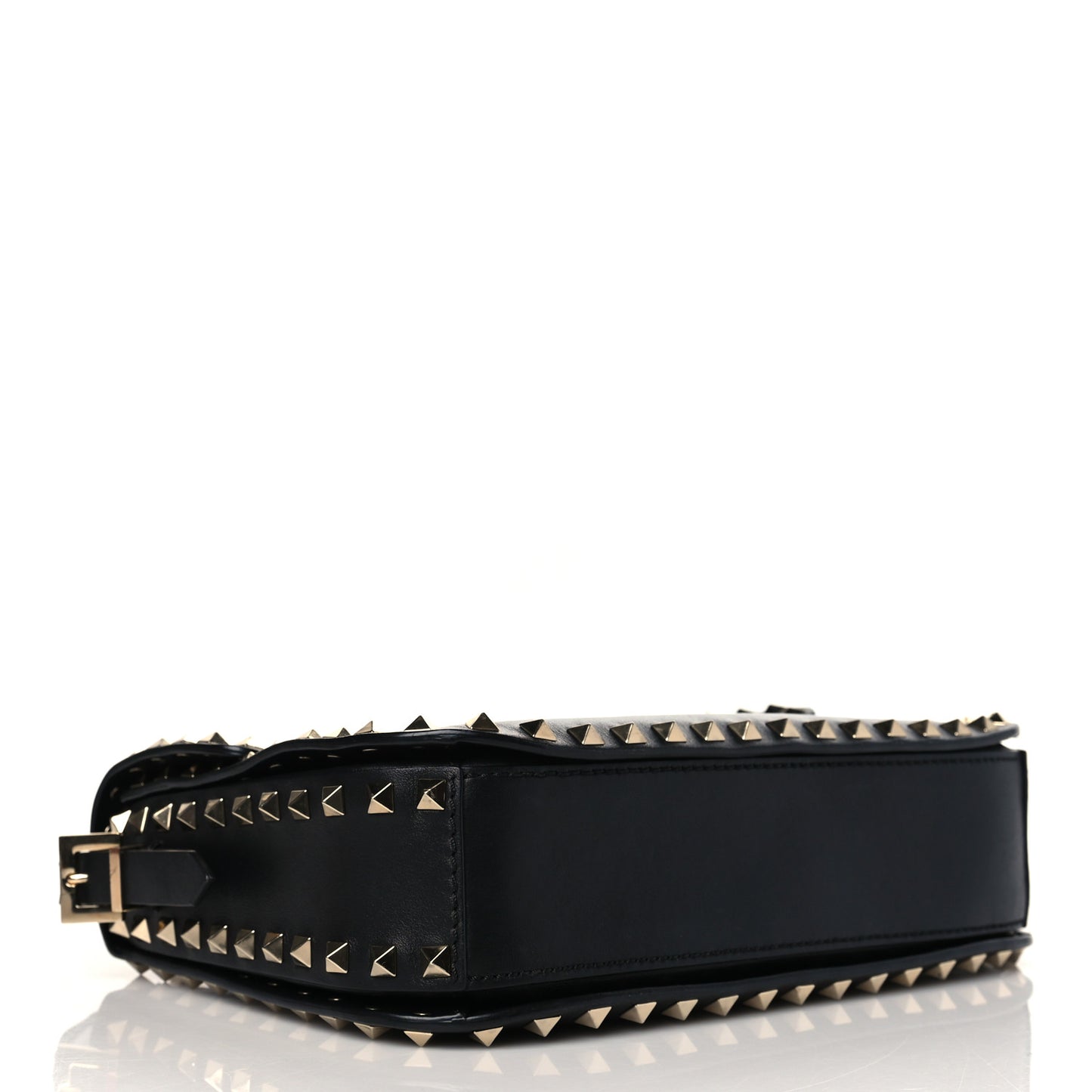 Vitello Medium Rockstud Flap Saddle Bag Black