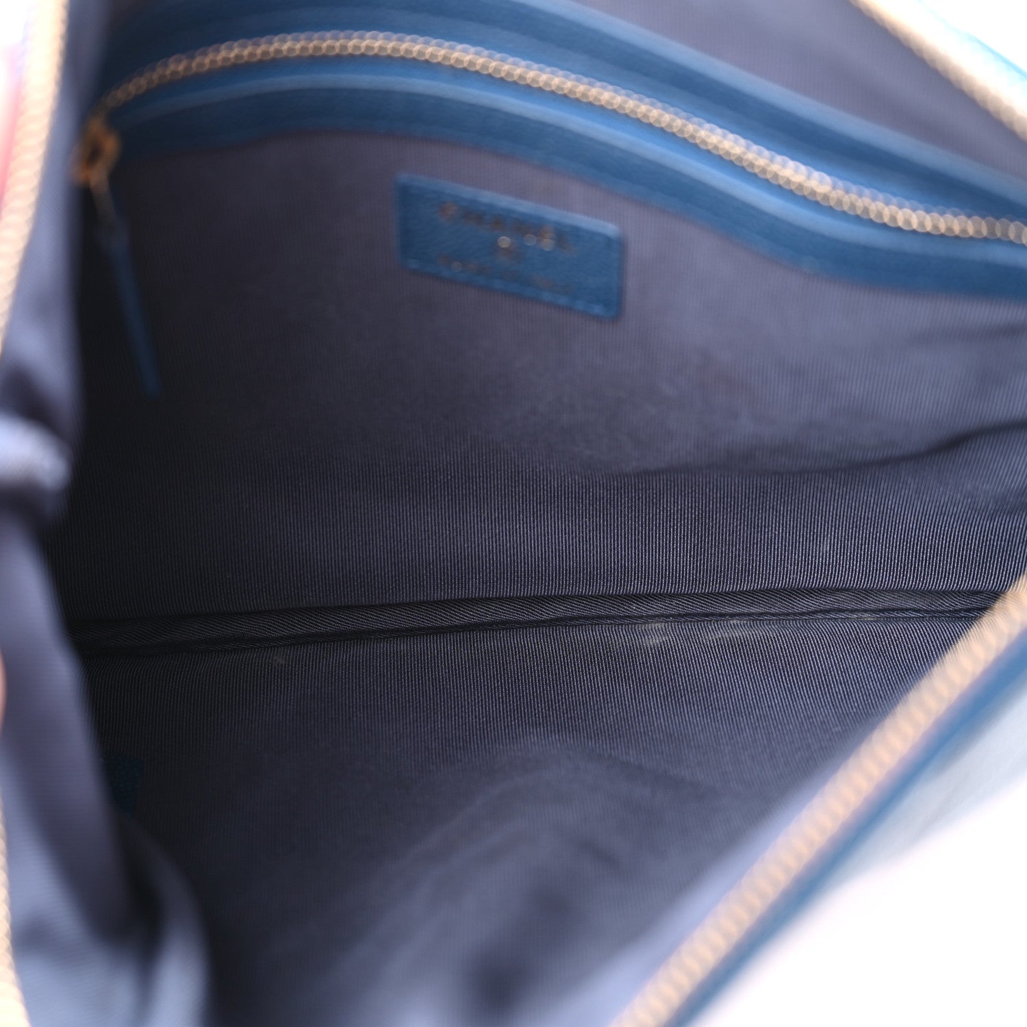Chanel Caviar Chevron Quilted Medium Zip Pouch Navy 5 of 9
