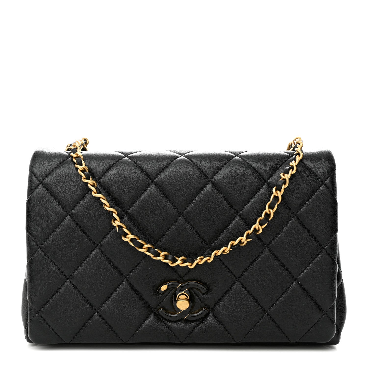 Chanel Shiny Lambskin Quilted Enamel CC Small Flap Black 1 of 11