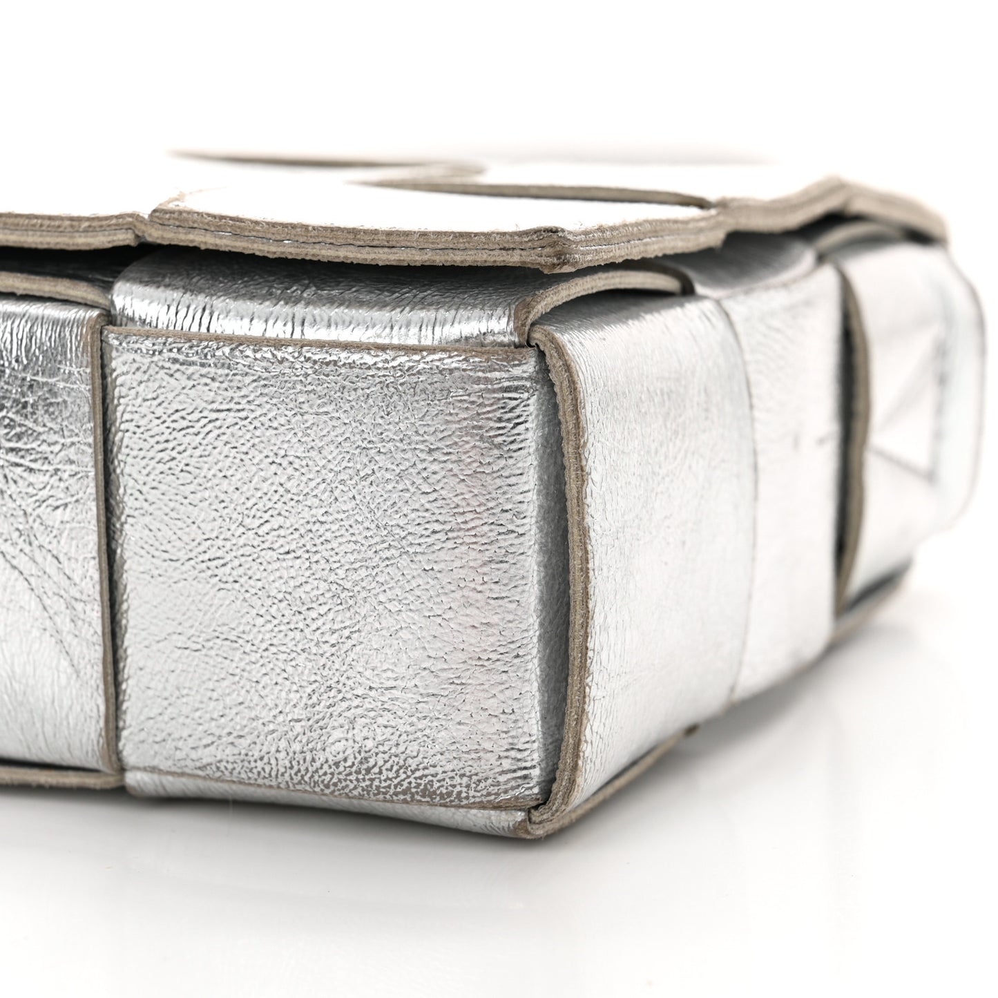 Metallic Lambskin Maxi Intrecciato Cassette Crossbody Bag Silver