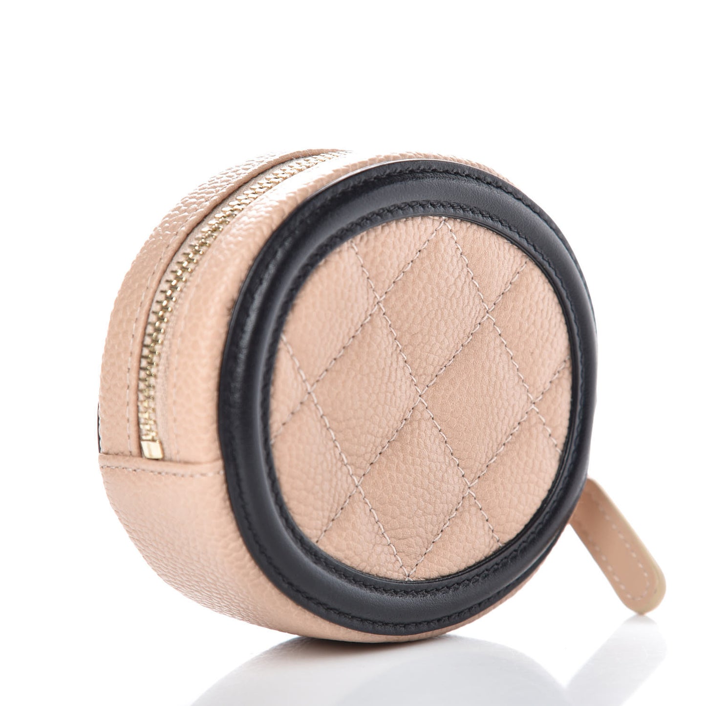 Caviar Quilted Filigree Zip Around Classic Coin Purse Beige Black