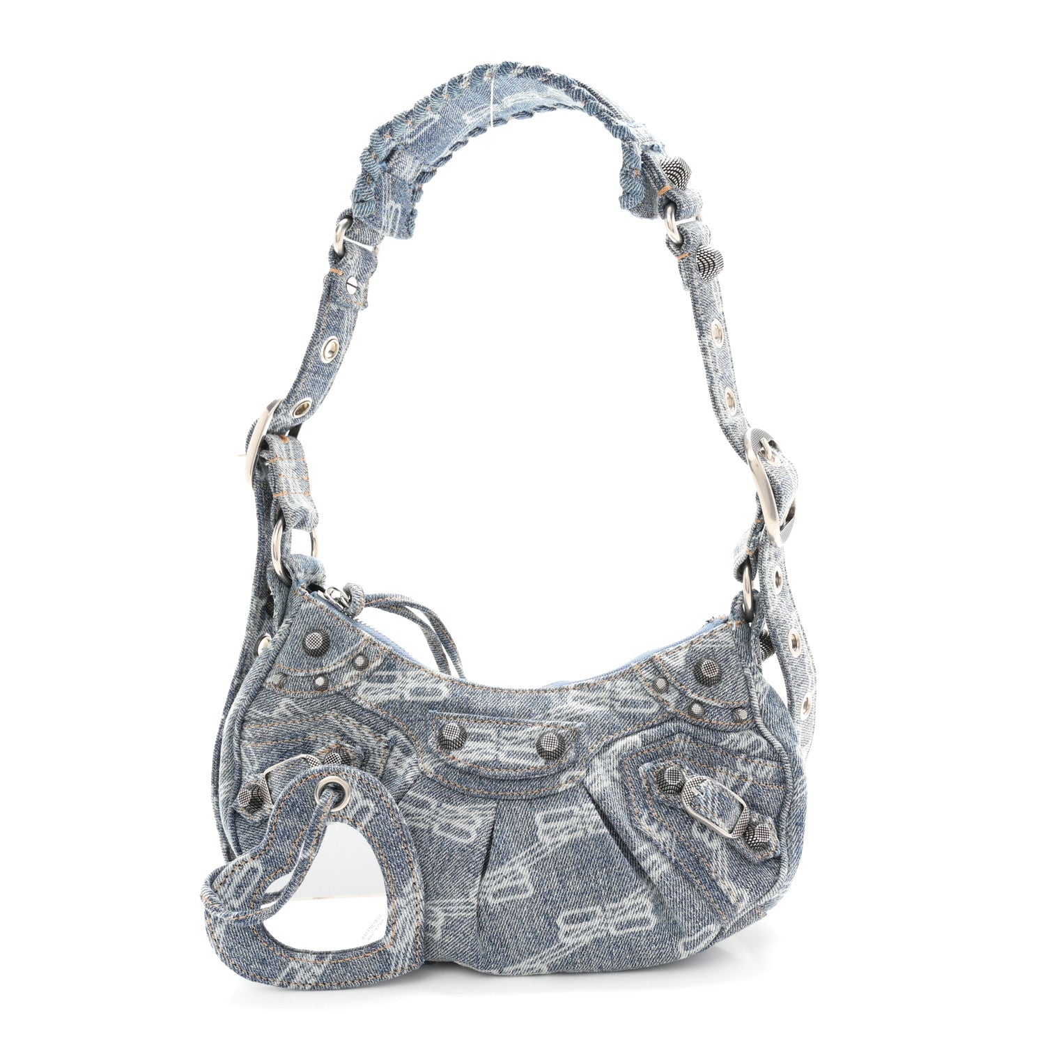 Balenciaga Bleached Denim BB Monogram Le Cagole Shoulder Bag XS Blue 3 of 11