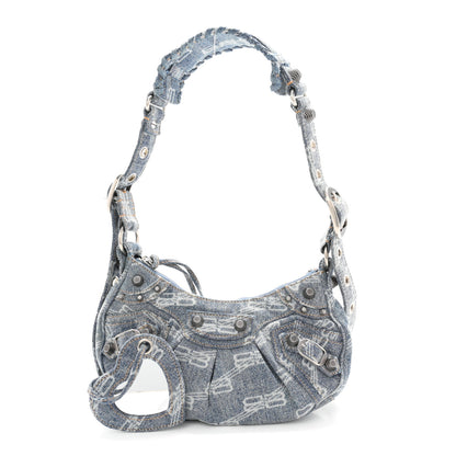 Balenciaga Bleached Denim BB Monogram Le Cagole Shoulder Bag XS Blue 3 of 11