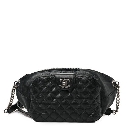 Chanel Crumpled Calfskin Quilted Casual Rock Waist Bag Fanny Pack Black 1 of 8