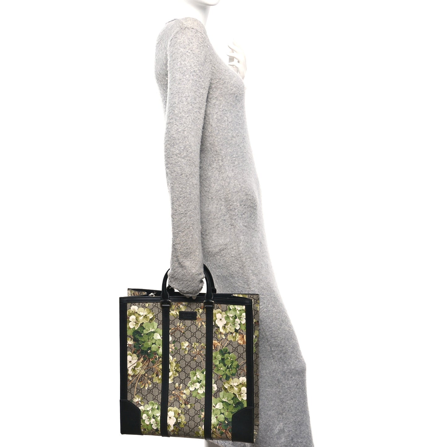 GG Supreme Monogram Blooms Vertical Tote Beige New Military Black