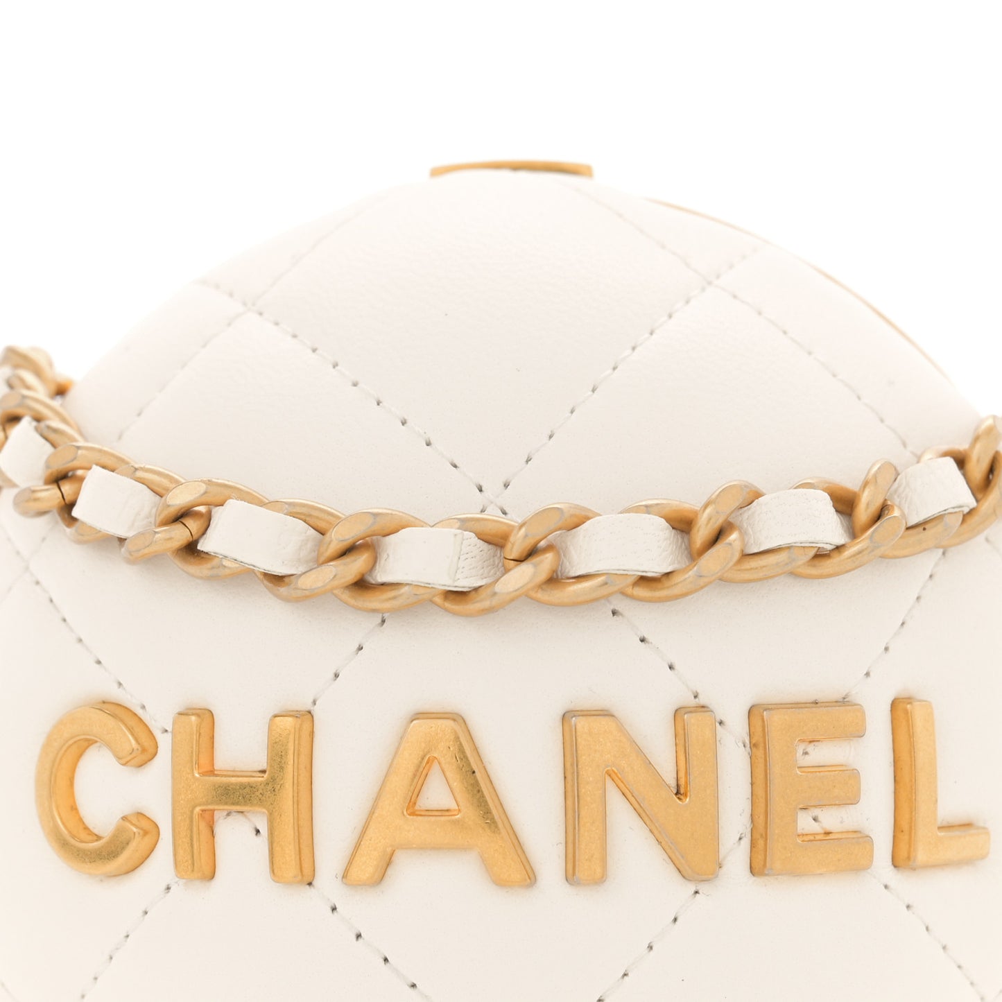 Lambskin Quilted Sphere Minaudiere Chain Clutch White