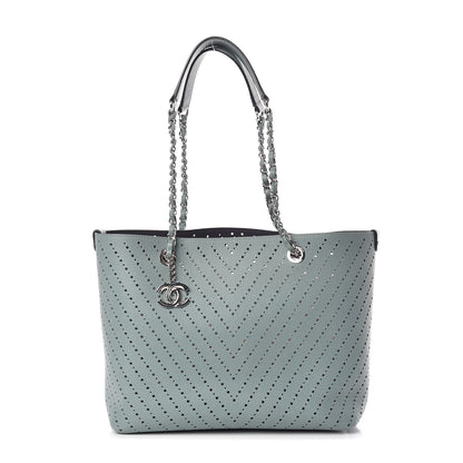 Chanel Perforated Grained Calfskin Large Shopping Tote Green 1 of 10