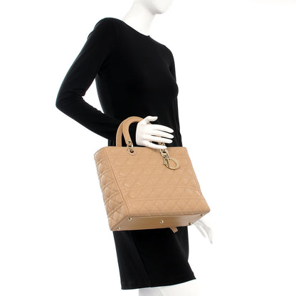 Christian Dior Lambskin Cannage Large Lady Dior Beige 3 of 14
