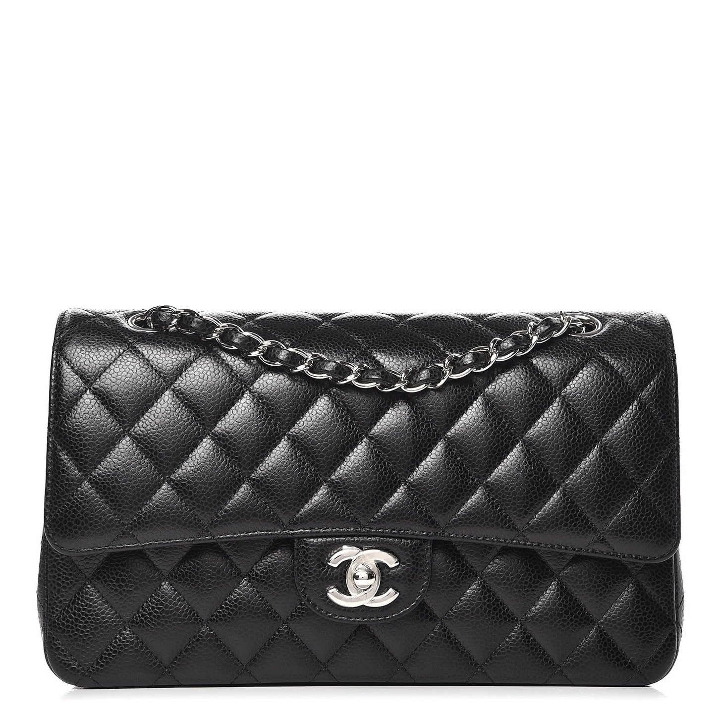 Caviar Quilted Medium Double Flap Black