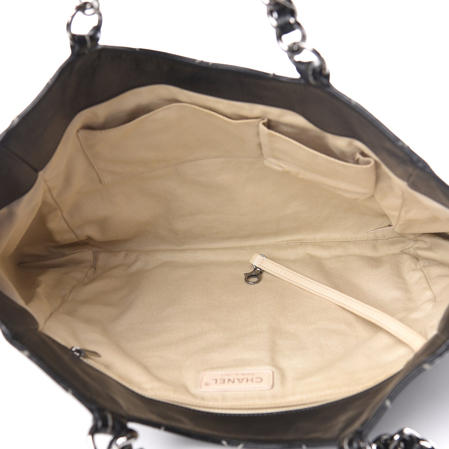 Glazed Goatskin Double Contrast Stitch Tote Black