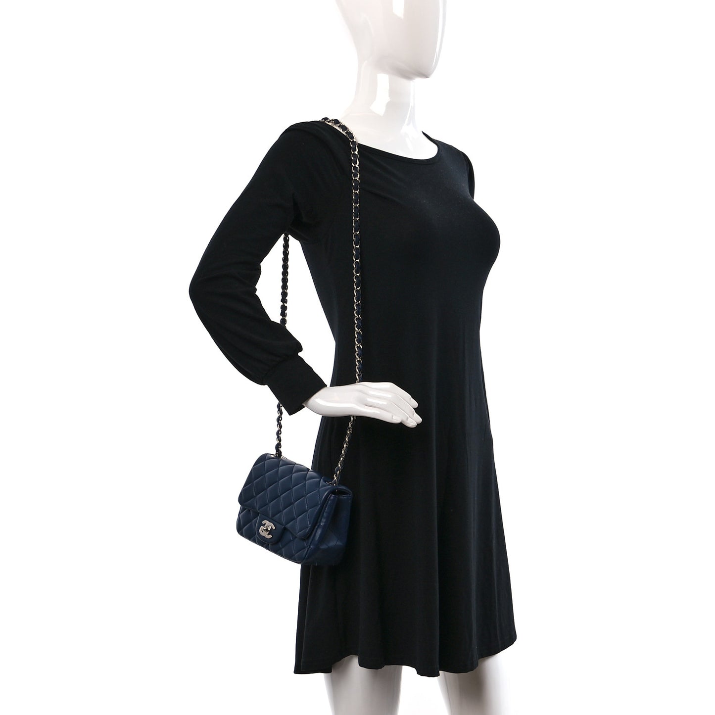 Lambskin Quilted Mini Square Flap Navy