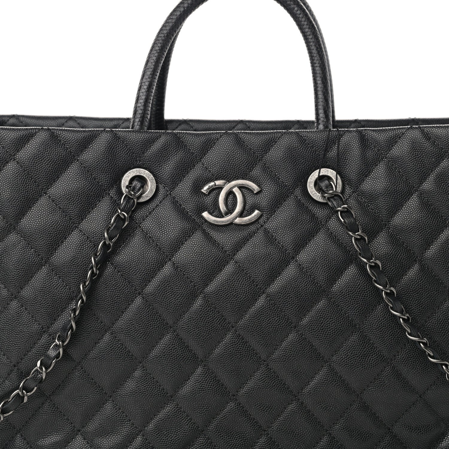 Chanel Caviar Lizard Quilted Large Coco Handle Shopping Tote Black 10 of 14