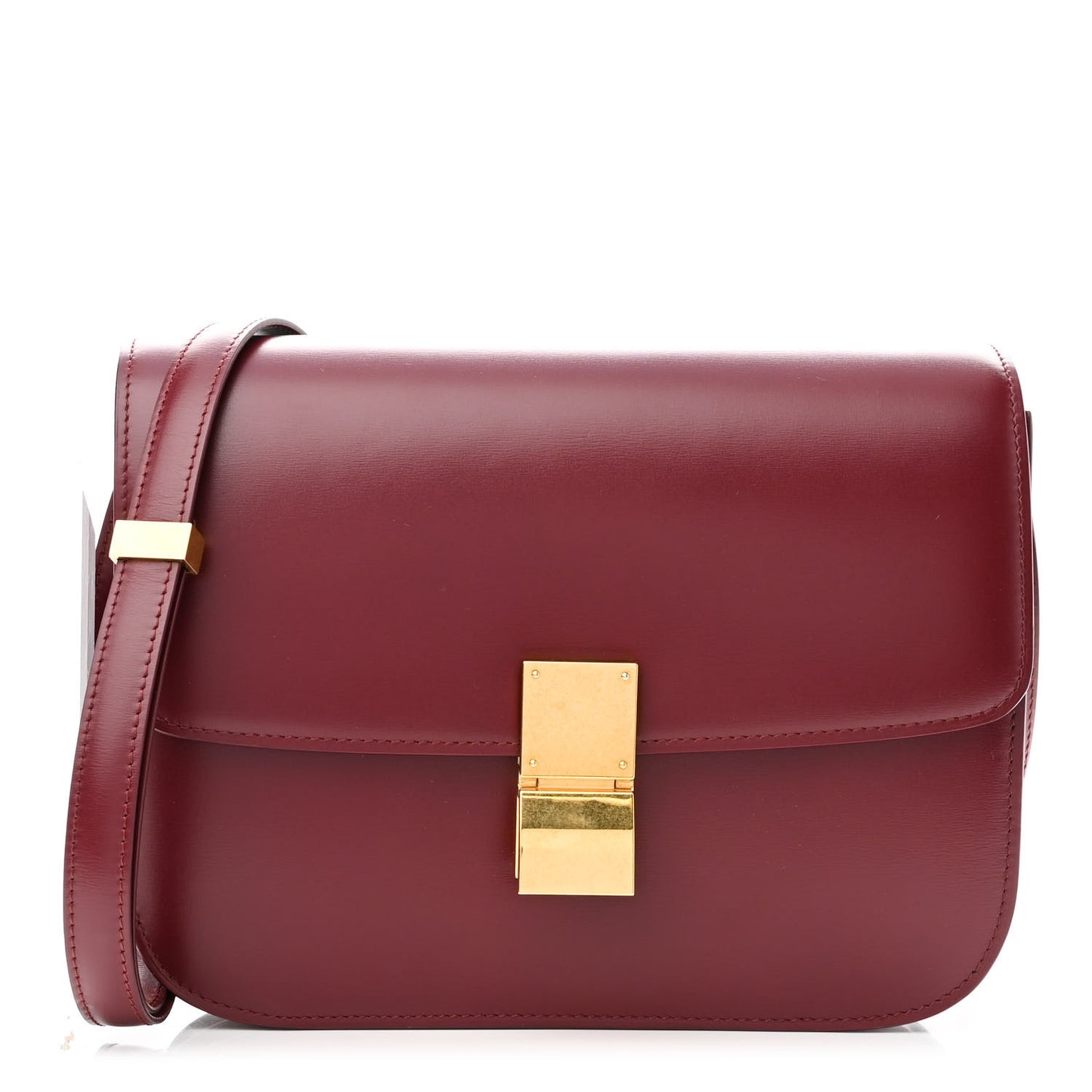 Box Calfskin Medium Classic Box Flap Bag Burgundy
