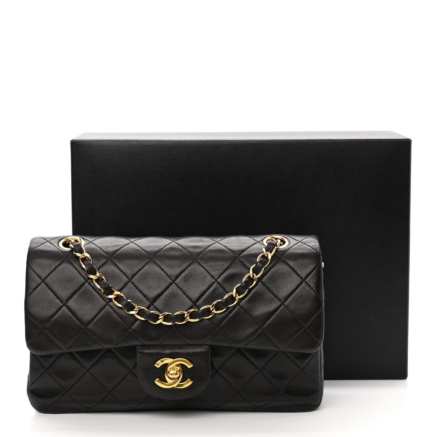 Lambskin Quilted Small Double Flap Black