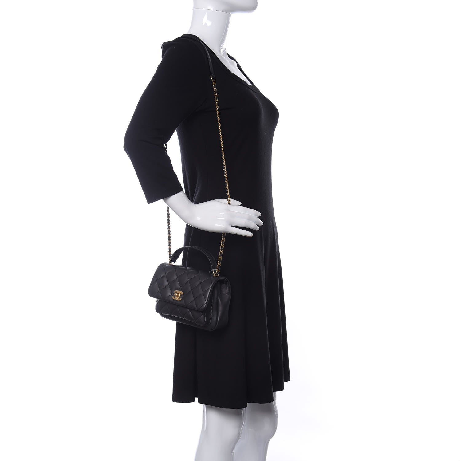 Chanel Calfskin Quilted Top Handle Flap Black 2 of 9