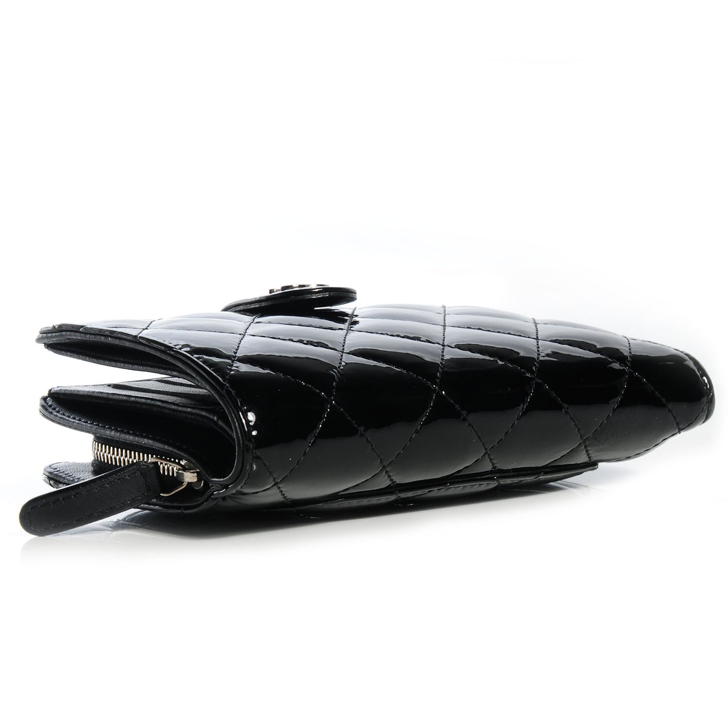 Patent Quilted CC French Wallet Black