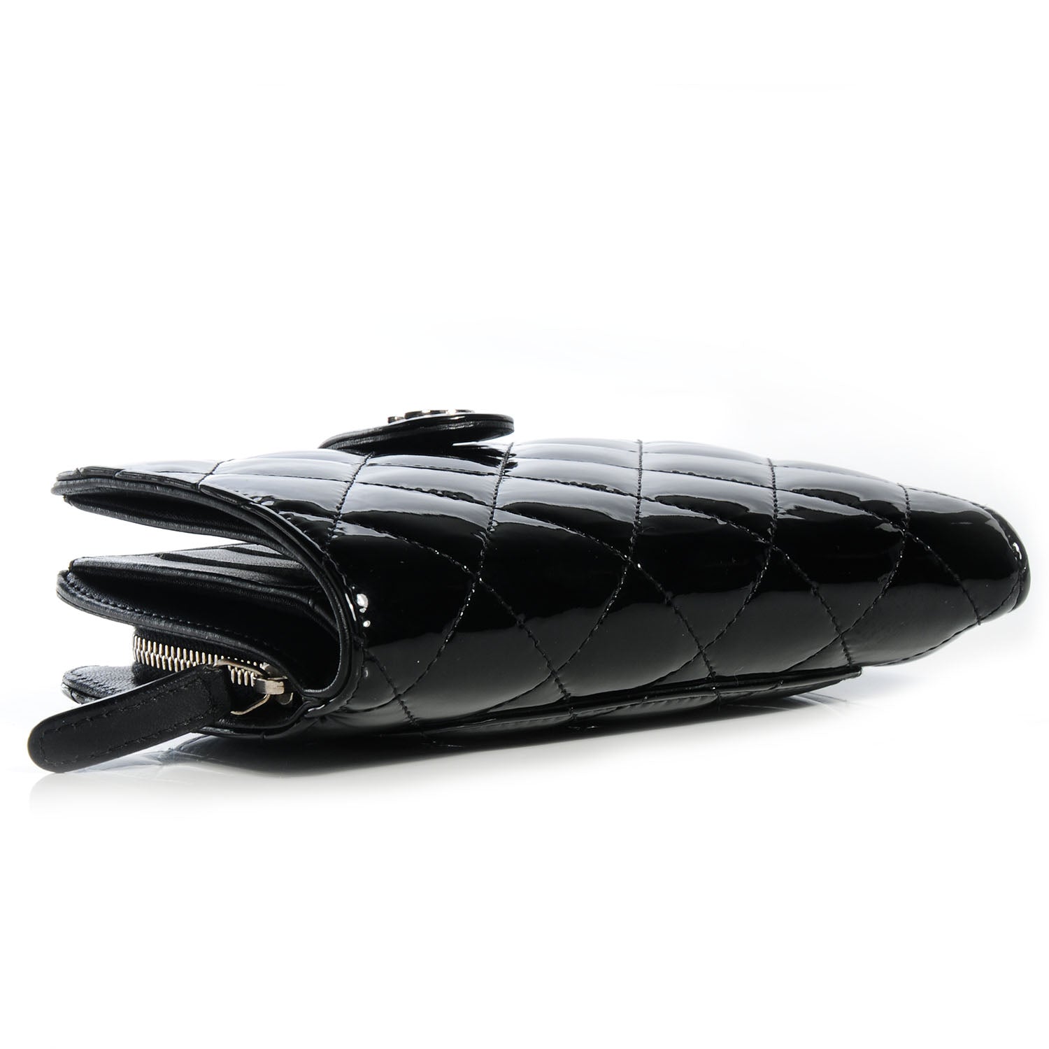 Chanel Patent Quilted CC French Wallet Black 4 of 8