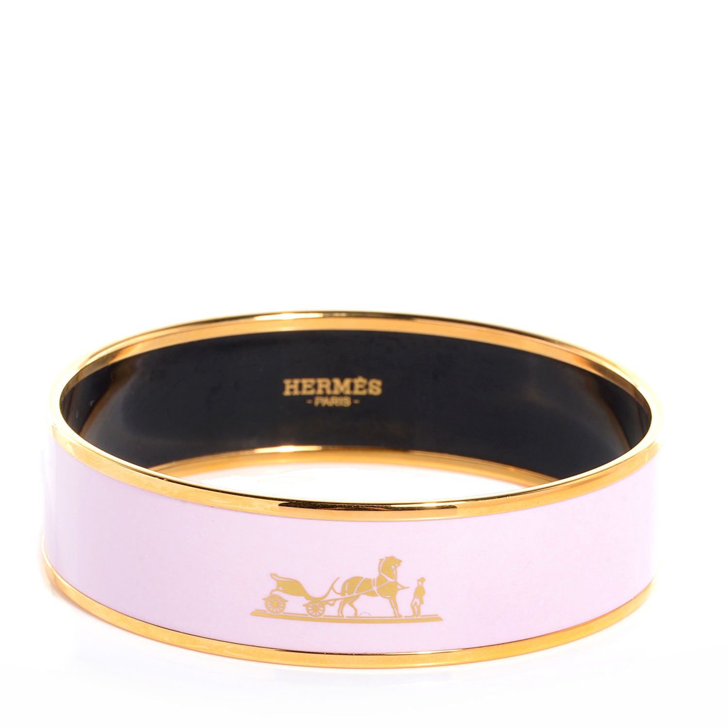 Hermes Enamel Printed Caleche Wide Bracelet 65 Rose Dragee 1 of 4