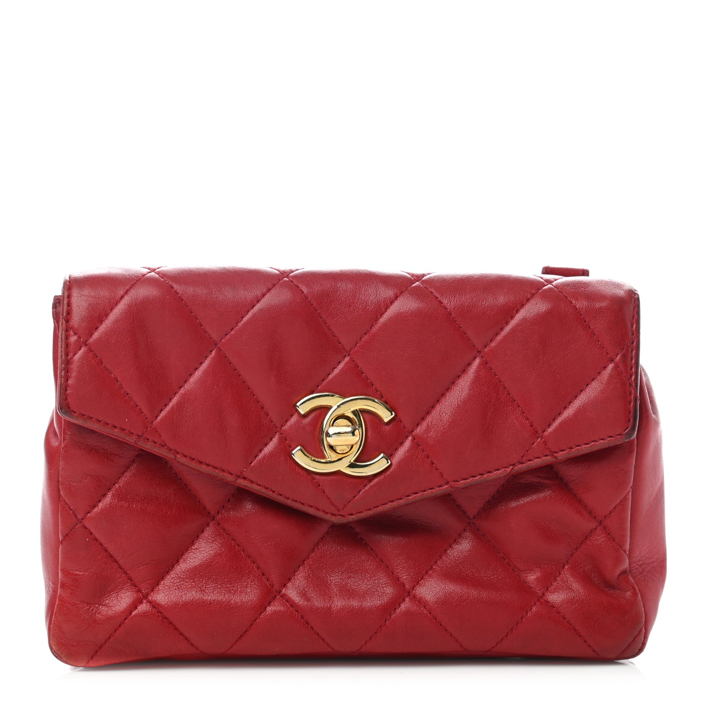 Lambskin Quilted Flap Waist Belt Bag Red