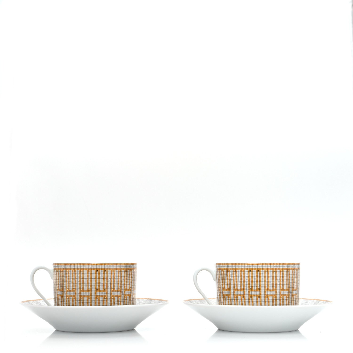 Hermes Porcelain Mosaique Au 24 Gold Breakfast Cup And Saucer Set Of 2 1 of 10