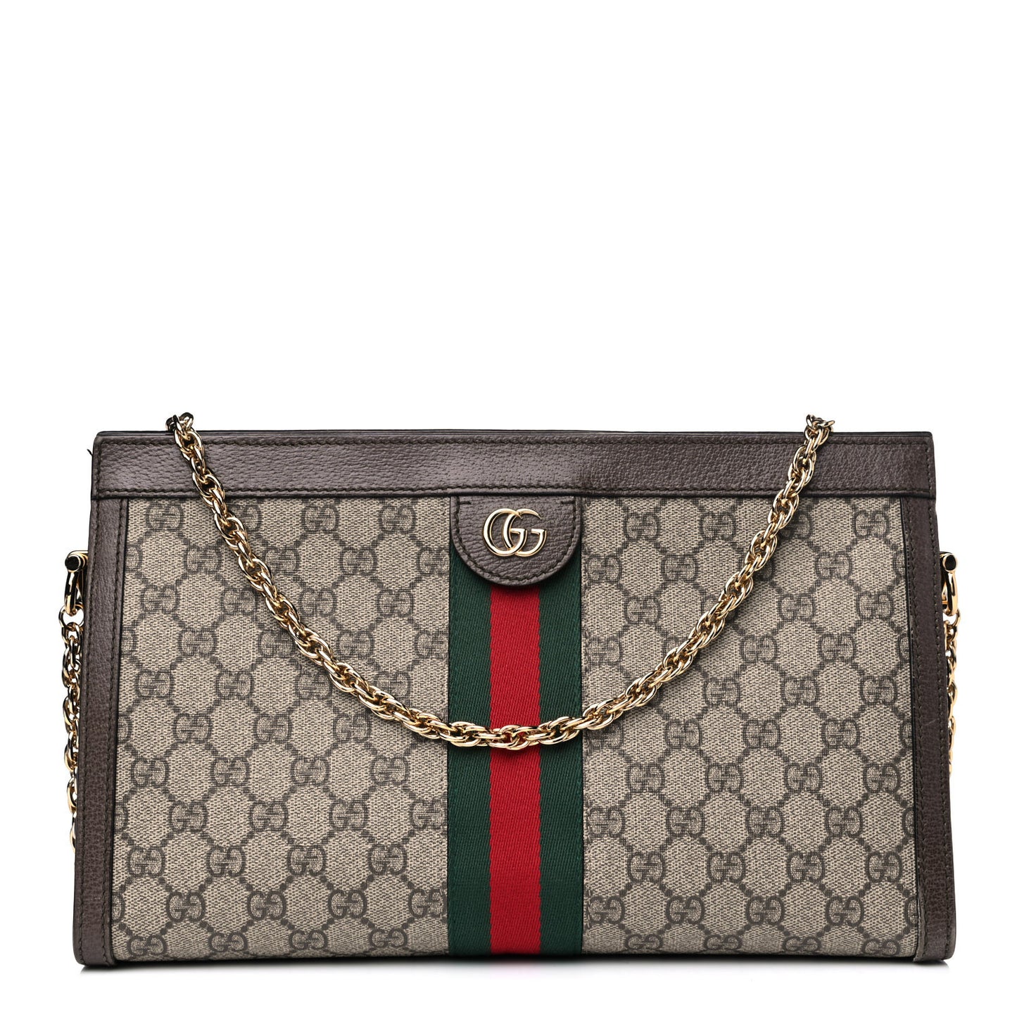 GG Supreme Monogram Web Medium Ophidia Chain Shoulder Bag Brown