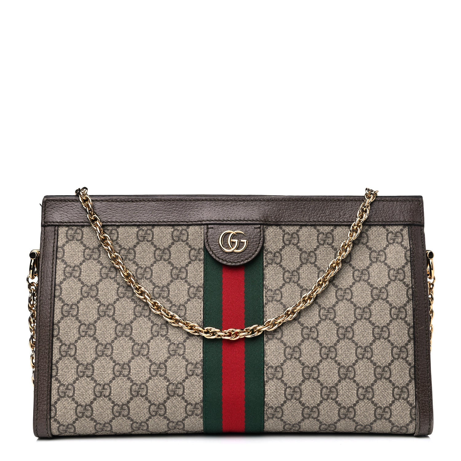 Gucci GG Supreme Monogram Web Medium Ophidia Chain Shoulder Bag Brown 1 of 15
