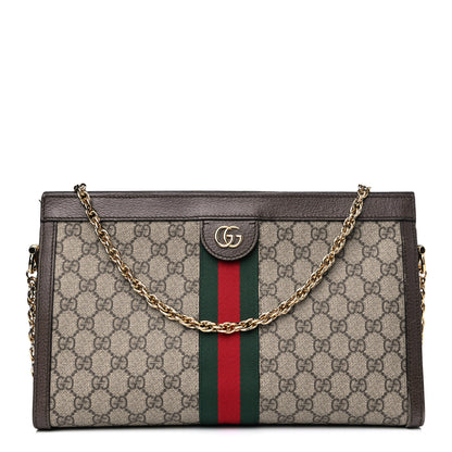 Gucci GG Supreme Monogram Web Medium Ophidia Chain Shoulder Bag Brown 1 of 15