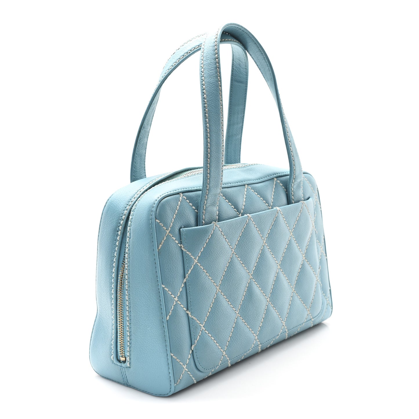 Calfskin Wild Stitch Top Handle Bag Turquoise