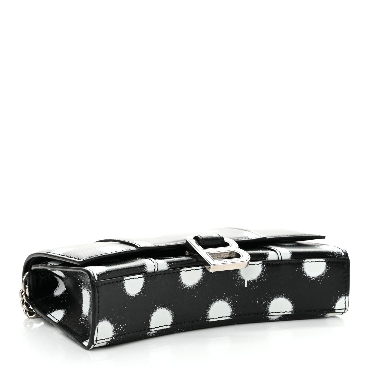 Balenciaga Shiny Box Calfskin Polka Dot Hourglass Chain Bag Black White 4 of 12