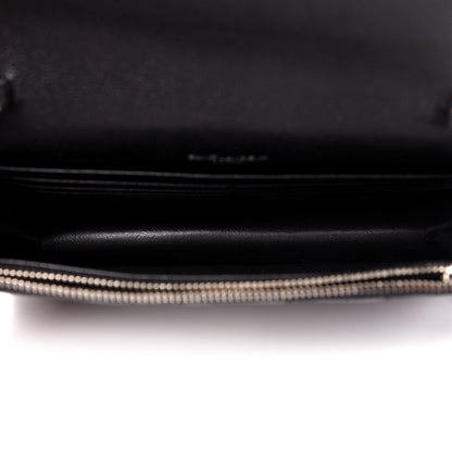 Saint Laurent Grain De Poudre Matelasse Chevron Monogram Envelope Chain Wallet Black 5 of 9