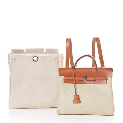 Hermes Toile Vache Calfskin Herbag 30 PM Backpack Natural 3 of 13