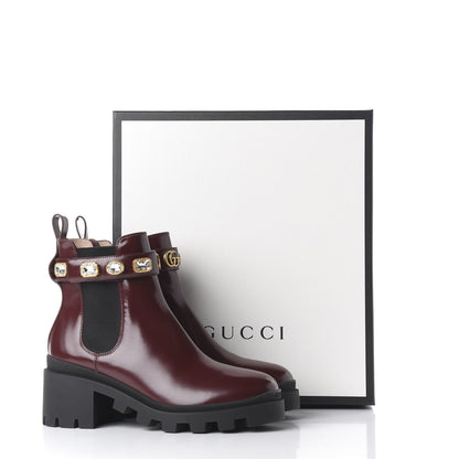 Gucci Calfskin Crystal GG Trip Chelsea Ankle Boots 39.5 Vintage Bordeaux 10 of 10