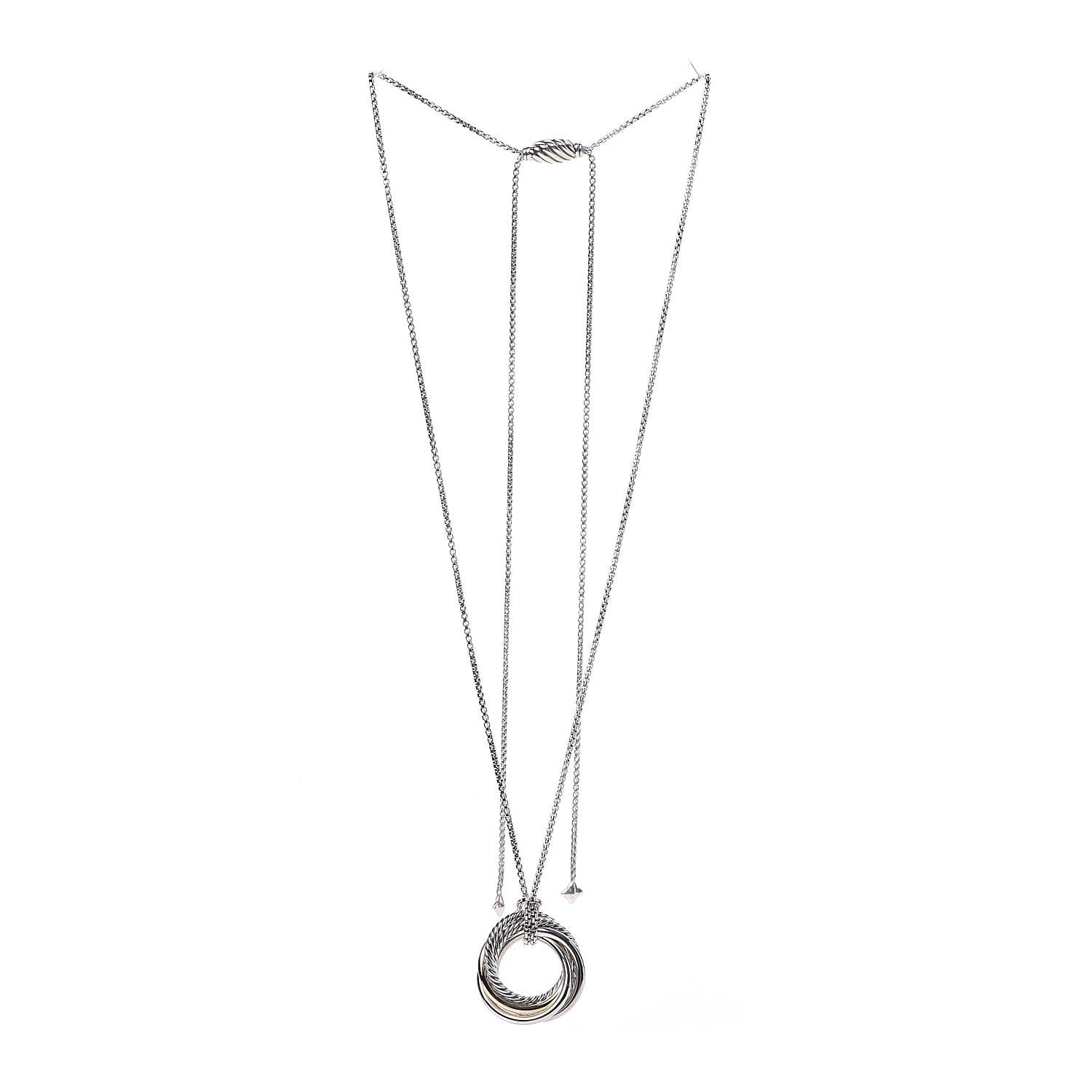 David Yurman Sterling Silver 14K Yellow Gold 28mm Crossover Pendant Necklace 3 of 5