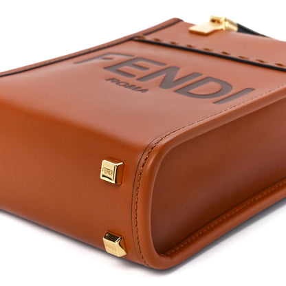 Fendi Vitello King Plexiglass Logo Embossed Mini Fendi Sunshine Shopper Tote Cuoio 10 of 10