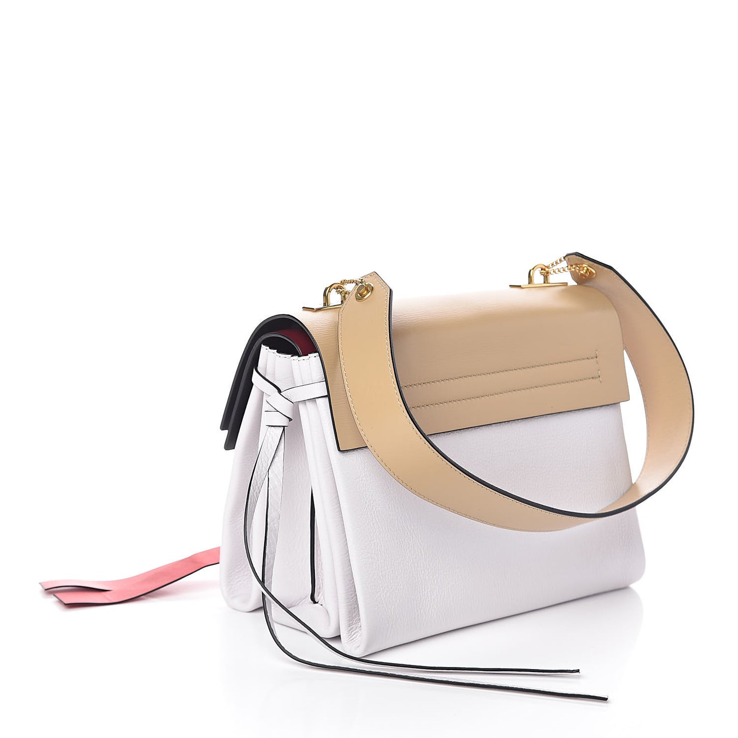 Buffalo Smooth Calfskin Small VRing Shoulder Bag Rose Cannelle White Cerise