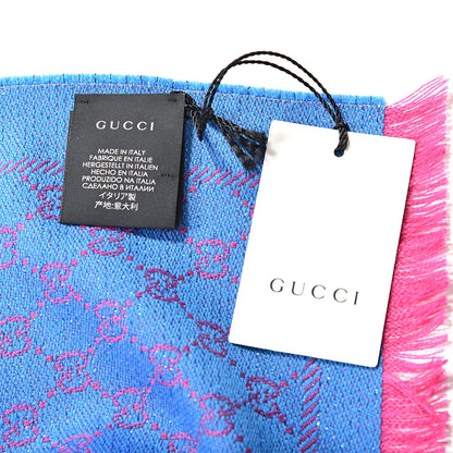 Gucci Wool Lame Jacquard GG Monogram Stenlux Scarf Fuxia Sky Blue 4 of 4