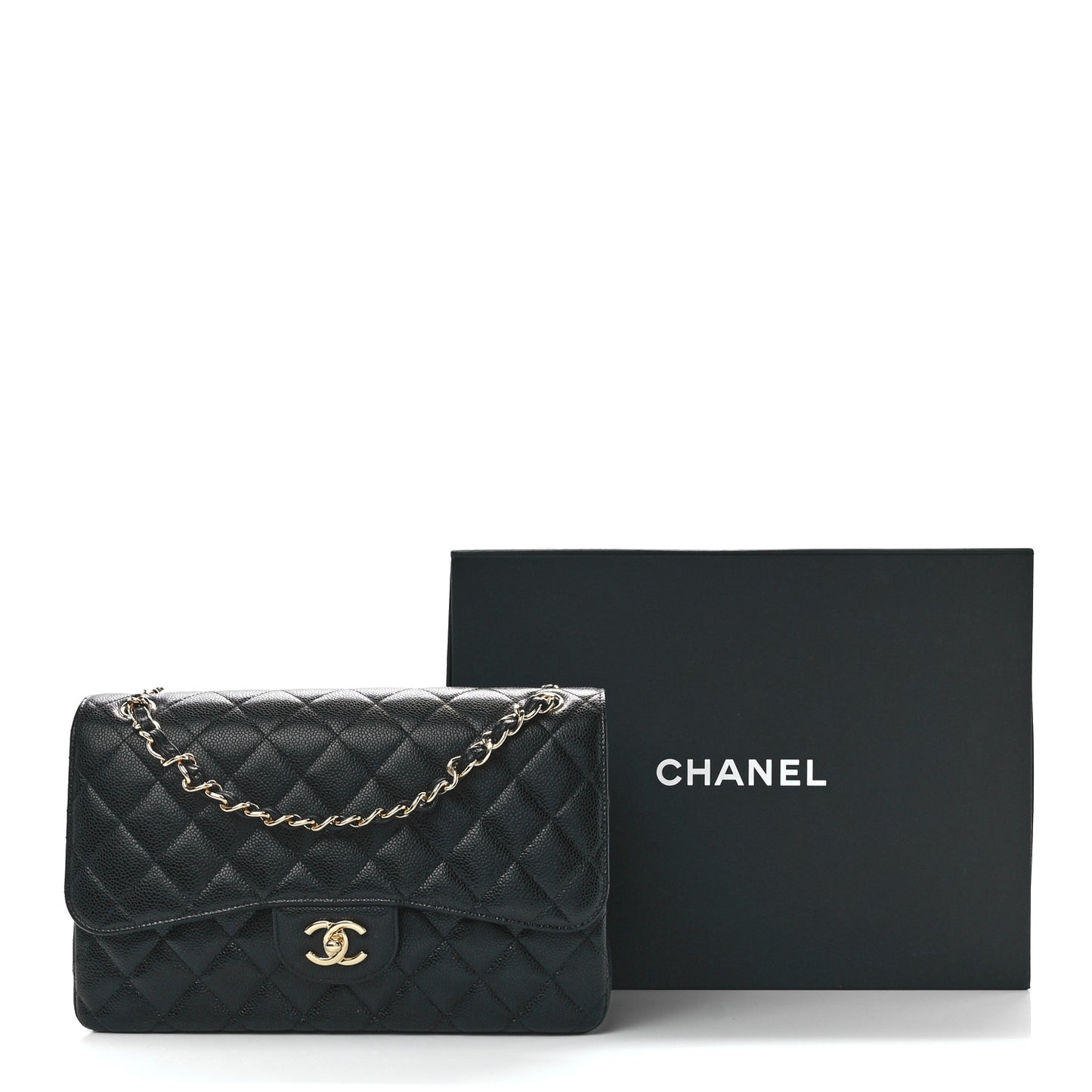 Caviar Quilted Jumbo Double Flap Black