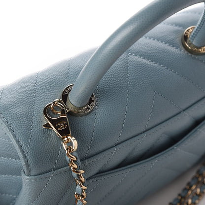 Chanel Caviar Chevron Quilted Mini Coco Handle Flap Sky Blue 12 of 13