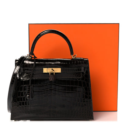 Hermes Shiny Niloticus Crocodile Kelly Sellier 28 Macassar 38 of 38